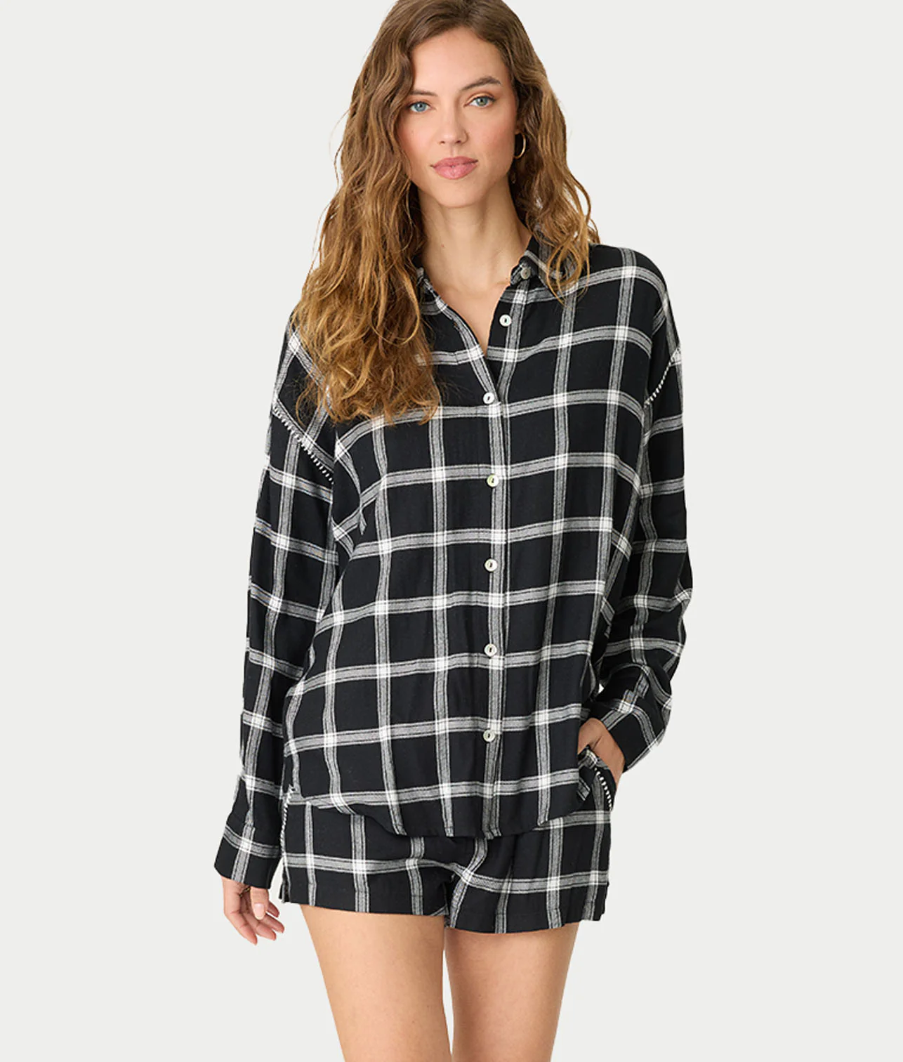 Cozy & Chic Woven Plaid Pajama Shorts Set
