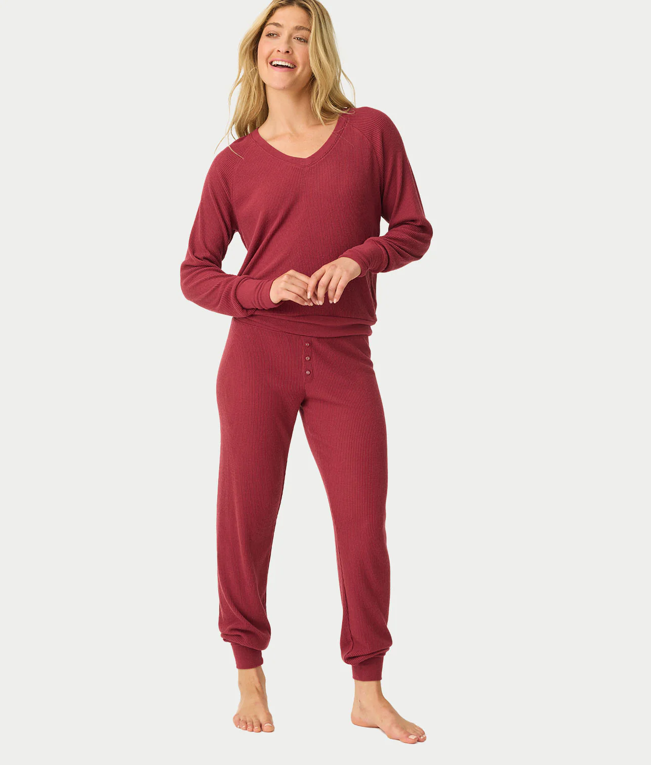Textured Essentials Long Sleeve Knit Pajama Set