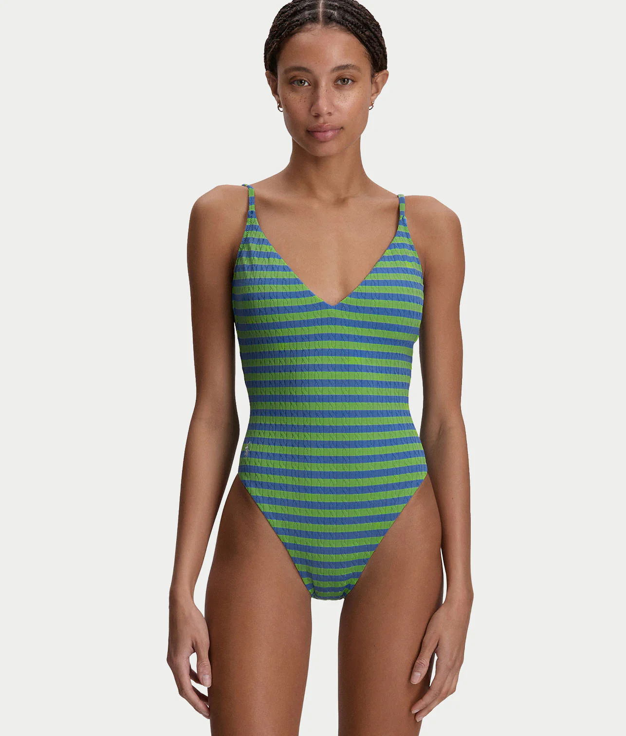 Cable Stripe V-Neck One-Piece Swimsuit