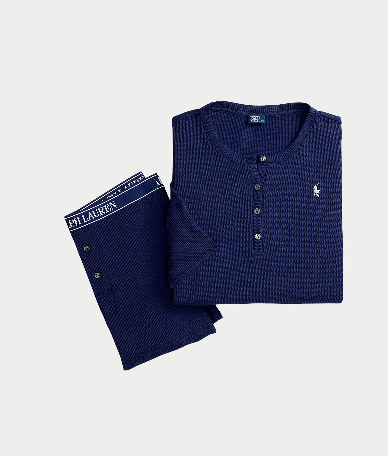 Waffle Knit Henley Shorts Set - Image 2