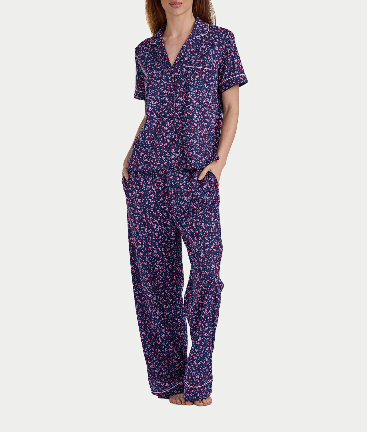 Brushed Jersey Knit Short Sleeve Top Pajama Set - Image 6